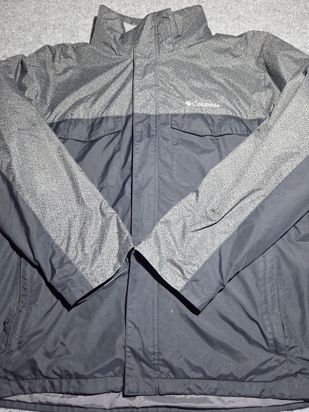 Columbia Mens XL Interchange Two-Tone Hooded Jacket Grey Black Waterproof Shell